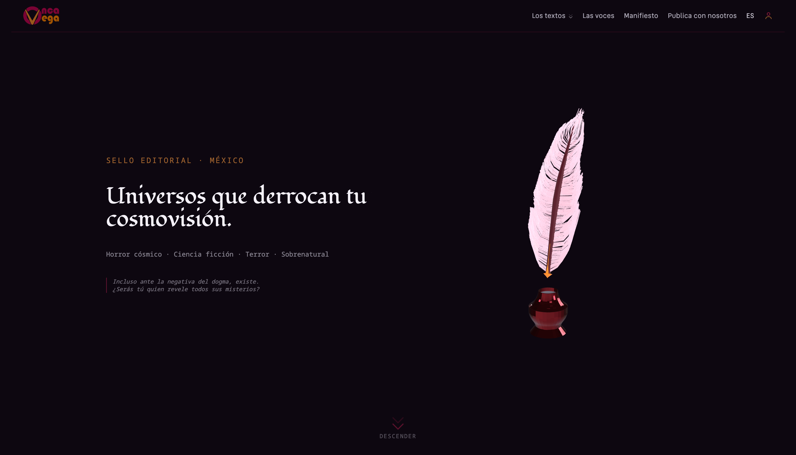 Vista del sitio web de Onca Vega Sello Editorial